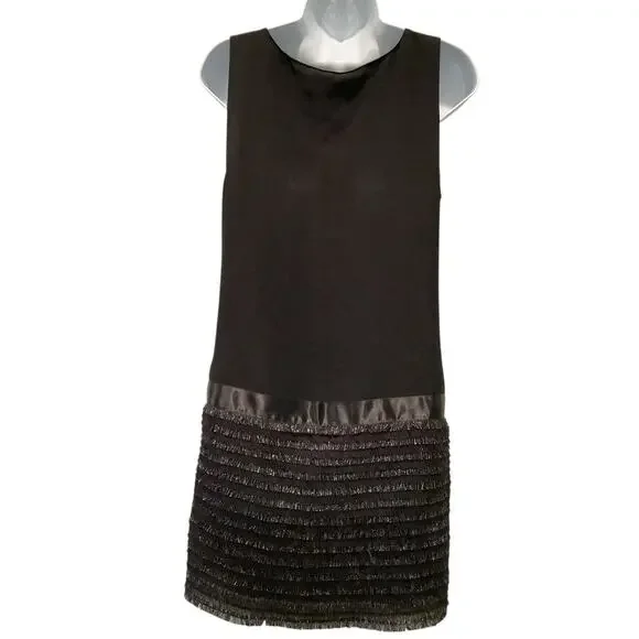 ERIN by ERIN FETHERSTON BLACK TANK STYLE DRESS WITH SHORT THREAD FRINGE 4 NEW - Picture 4 of 8